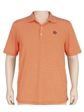 Men's Turtleson Orange & White Striped Golf Shirt/Polo with Logo Size XL